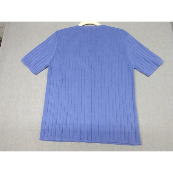 Yarn Works Women's Blue Ribbed Button-Up Round Neck Shirt Short Sleeve S USED - Picture 6 of 6